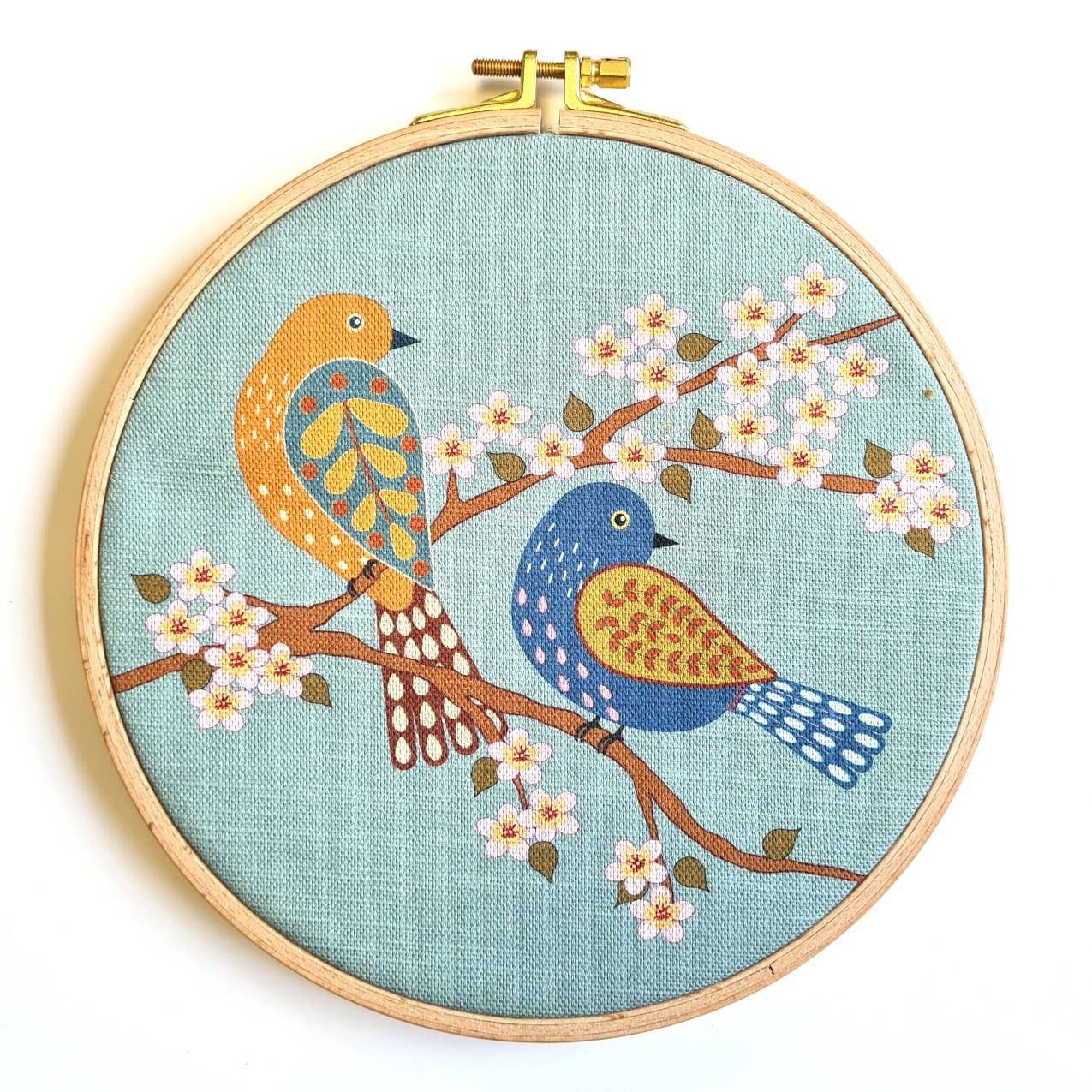 Embroidery Kit On Printed Linen - Birds &amp; Blossoms