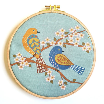 Embroidery Kit On Printed Linen - Birds &amp; Blossoms