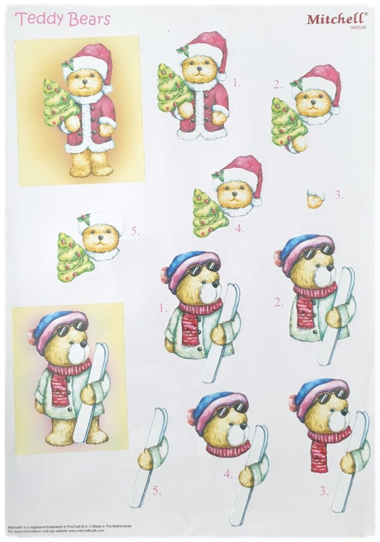 Die cut sheet - Christmas Teddy Bears 4