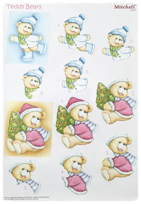 Die cut sheet - Christmas Teddy Bears 8