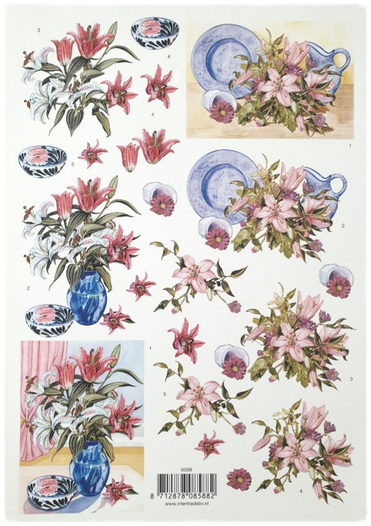 3D Cutting Sheet - Flowers with Tableware - 8588