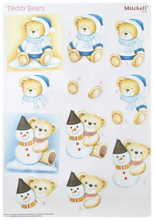 Die cut sheet - Christmas Teddy Bears 3