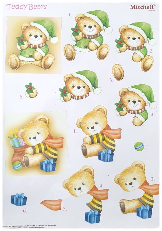 Die cut sheet - Christmas Teddy Bears 6