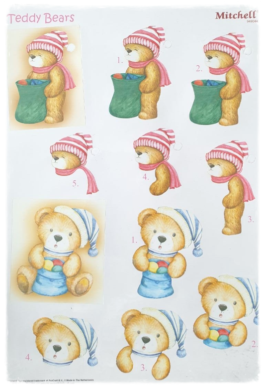 Die cut sheet - Christmas Teddy Bears 2