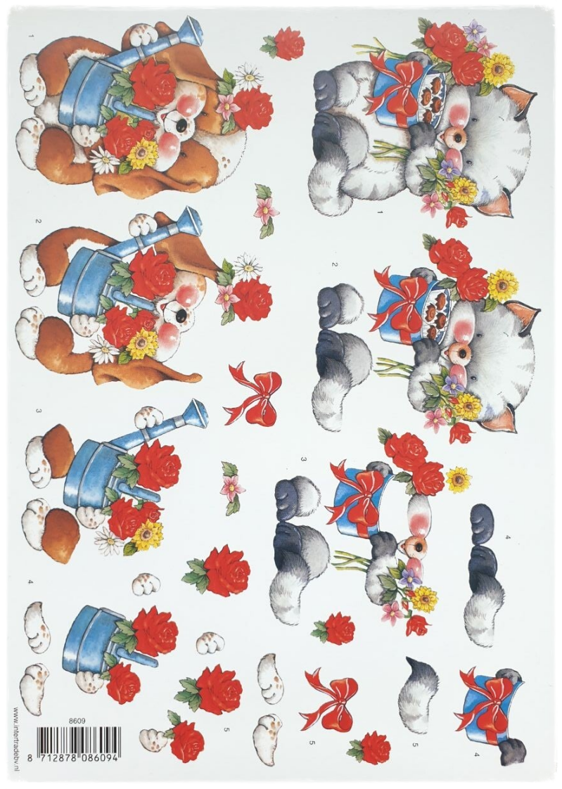 3D Cutting Sheet - Cat and Dog with Flowers and Gift - 8609