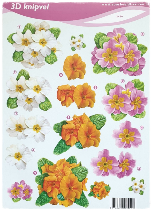 3D Cutting Sheet - Orange, White and Pink Flowers - 2450