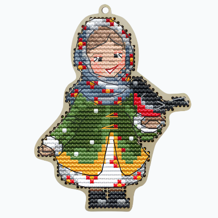 Borduurpakket Kerstboomhanger - Girl With Bullfinch