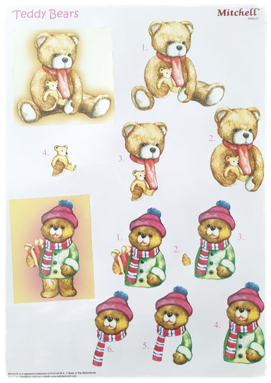 Die cut sheet - Christmas Teddy Bears 1
