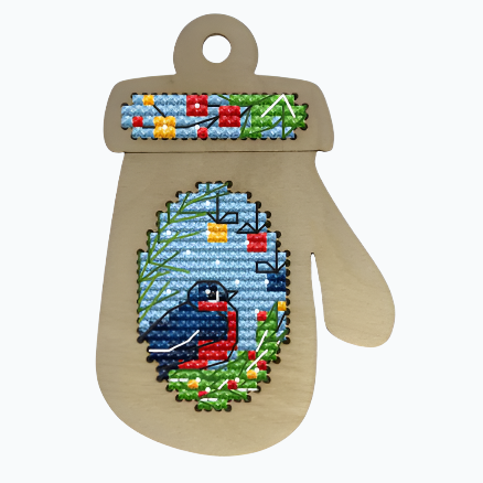 Borduurpakket Kerstboomhanger - Christmas mitten, Bullfinch (Kind Fox by Wizardi)