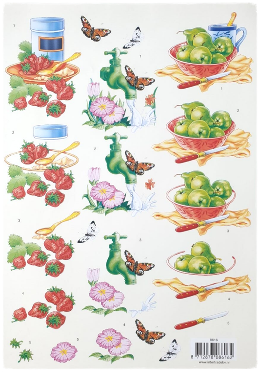 3D Cutting Sheet - Fruits, Flowers and Butterflies - 8616