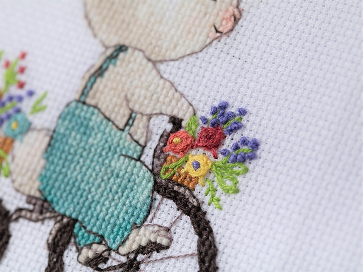 Embroidery kit - Bunny On A Bicycle