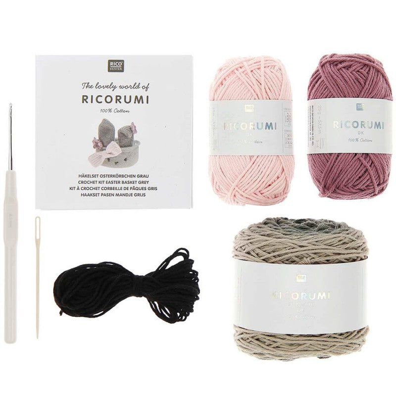 DIY Crochet Kit - Ricorumi Easter Basket Rabbit - Grey