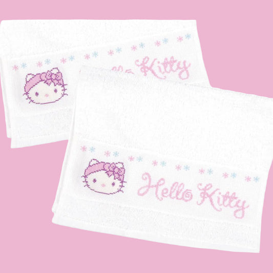 Kit de broderie - Kit de serviettes Hello Kitty dans la salle de bain - Lot de 2 - 30x50 cm
