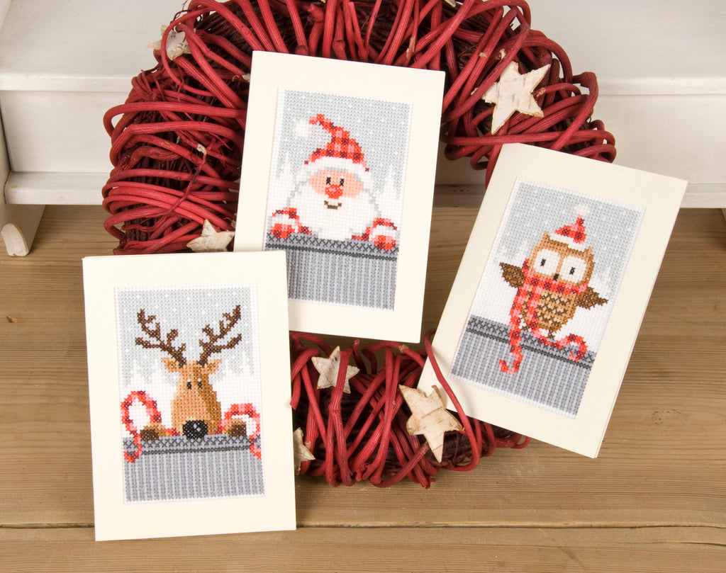 Greeting Card Embroidery Kit - Christmas Figures - Set of 3 (Vervaco)
