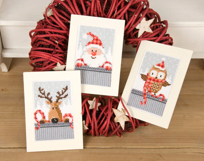 Greeting Card Embroidery Kit - Christmas Figures - Set of 3 (Vervaco)