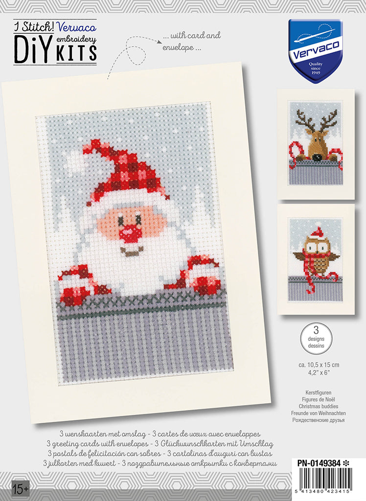 Greeting Card Embroidery Kit - Christmas Figures - Set of 3 (Vervaco)