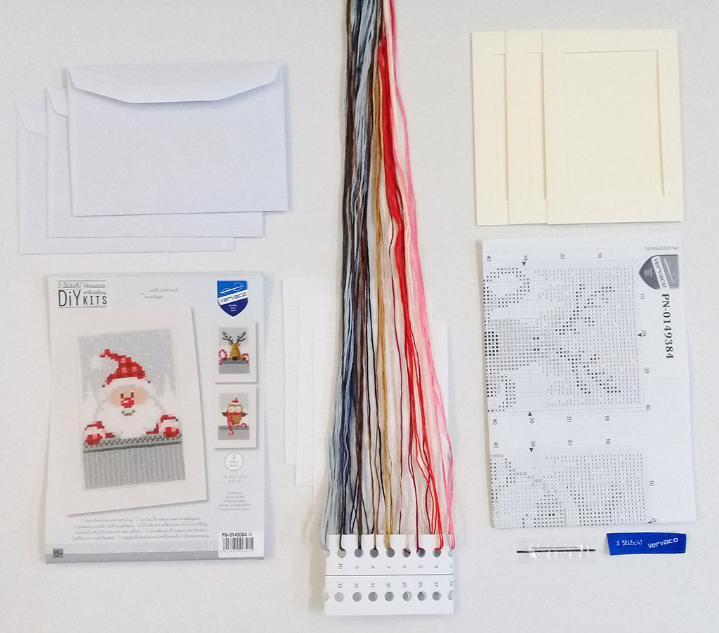 Greeting Card Embroidery Kit - Christmas Figures - Set of 3 (Vervaco)