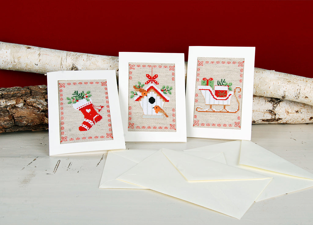 Wenskaart Borduurpakket - Kerstmotiefjes - Set Van 3
