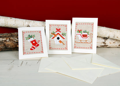 Wenskaart Borduurpakket - Kerstmotiefjes - Set Van 3