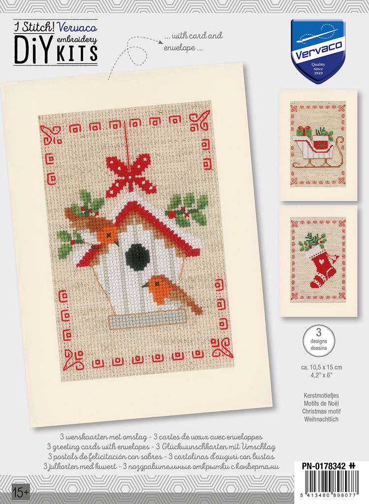 Wenskaart Borduurpakket - Kerstmotiefjes - Set Van 3