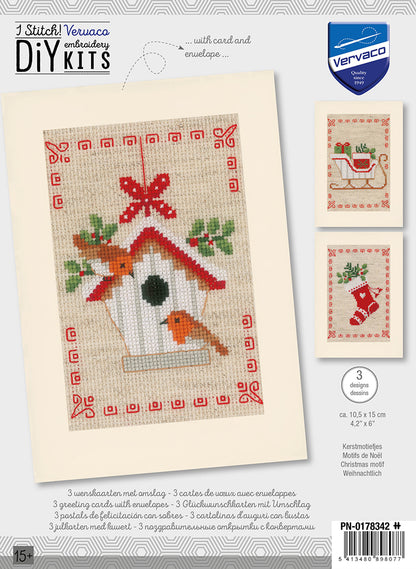 Wenskaart Borduurpakket - Kerstmotiefjes - Set Van 3
