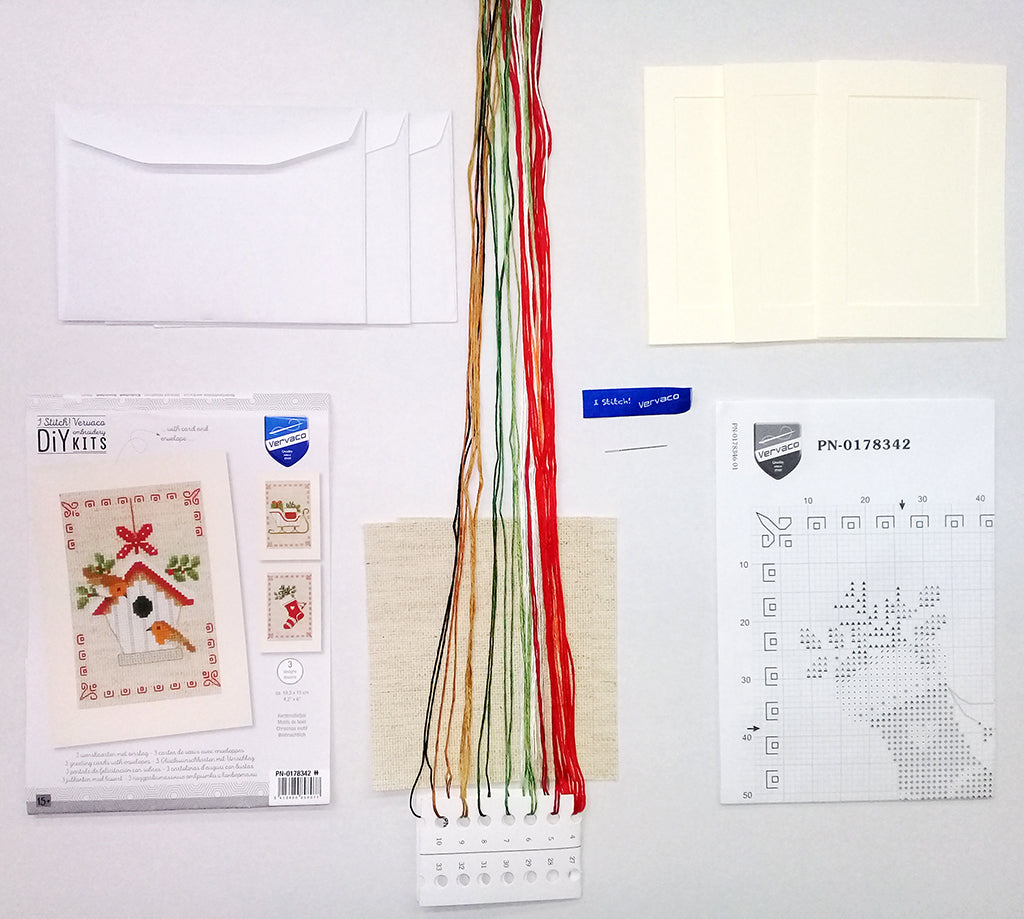 Wenskaart Borduurpakket - Kerstmotiefjes - Set Van 3