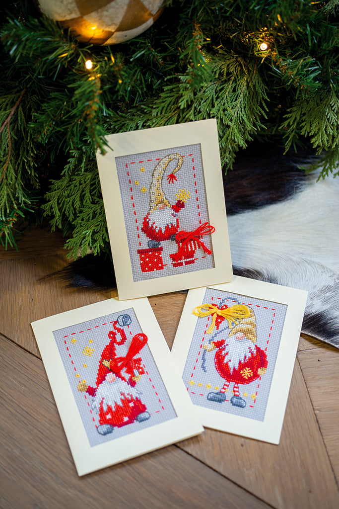 Greeting Card Embroidery Kit - Christmas Gnomes 2 - Set of 3