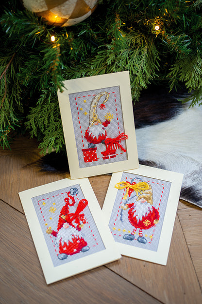 Greeting Card Embroidery Kit - Christmas Gnomes 2 - Set of 3