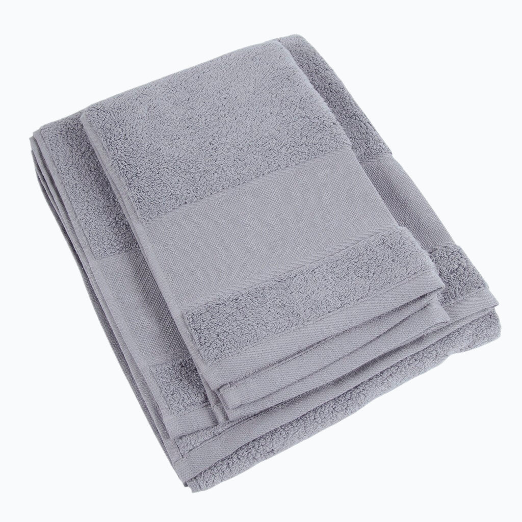 Set of Bath Towels with Embroidery Strip - Pebble