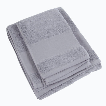 Set of Bath Towels with Embroidery Strip - Pebble