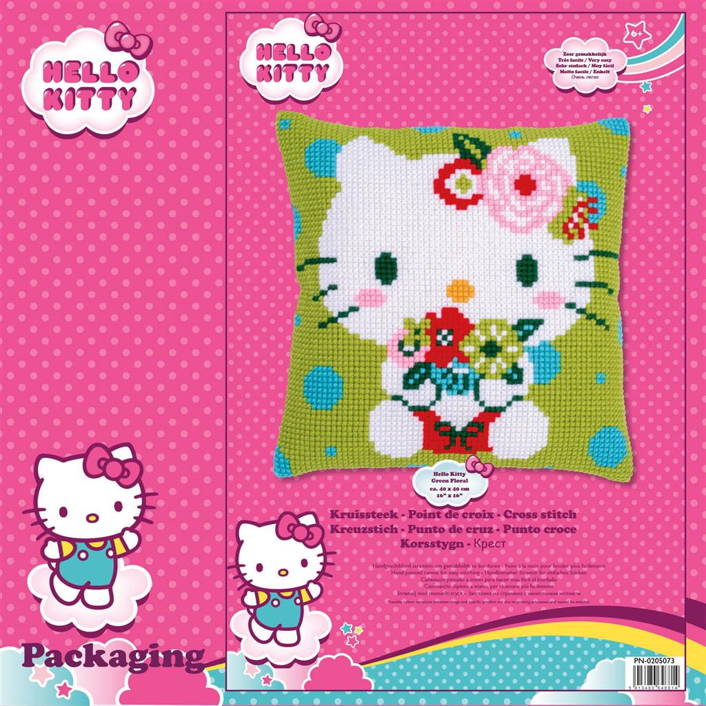 Kussen Borduurpakket - Hello Kitty Green Floral PN-0205073