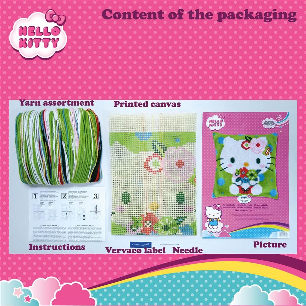 Kussen Borduurpakket - Hello Kitty Green Floral PN-0205073