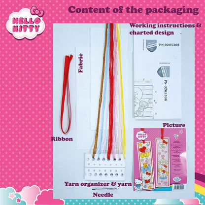 Borduurpakket - Bladwijzer Kit Hello Kitty - Doodle Heart Set van 2