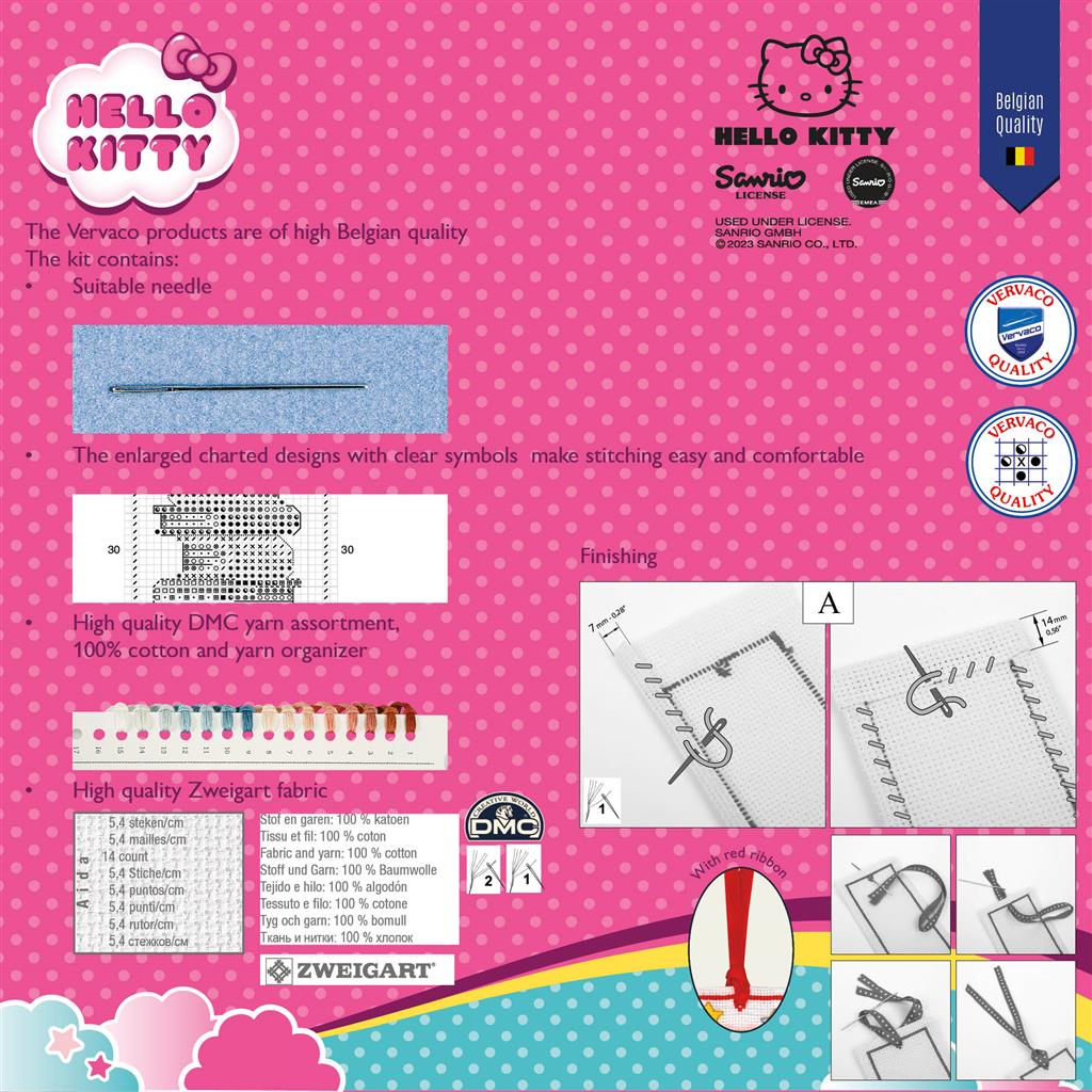 Borduurpakket - Bladwijzer Kit Hello Kitty - Doodle Heart Set van 2