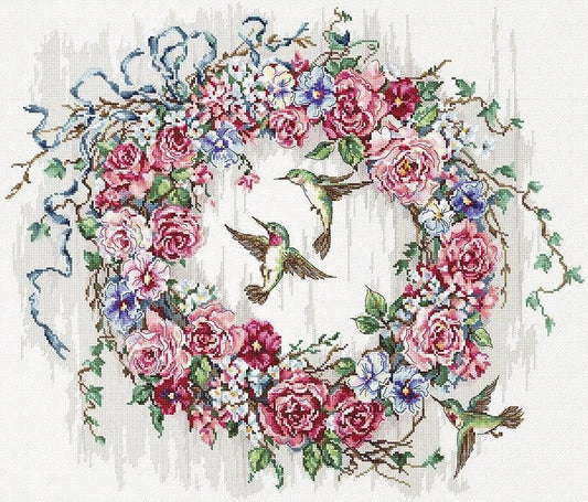 Kruissteek Borduurpakket - Hummingbord Wreath L990