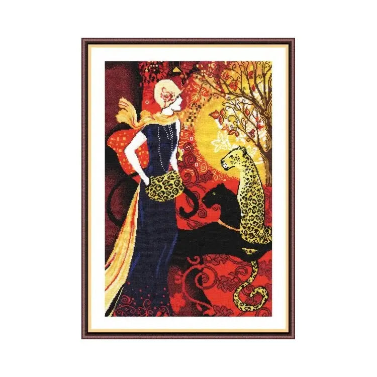 Borduurpakket - Woman With Leopard 547